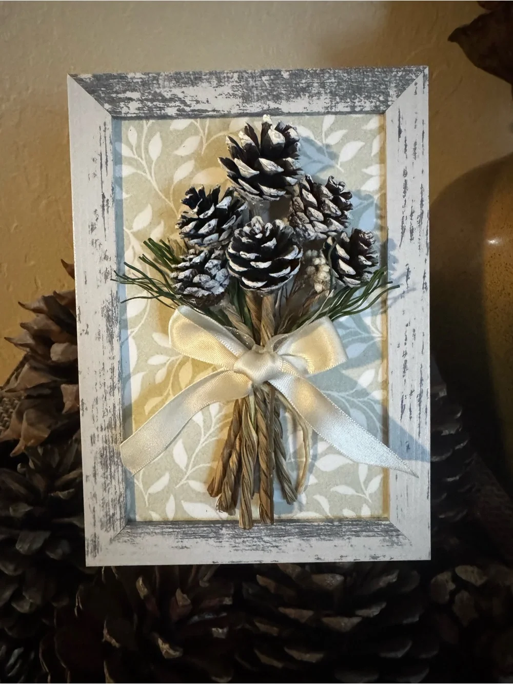 Winter Pinecone Wall Hanging with White Accents - Unbranded